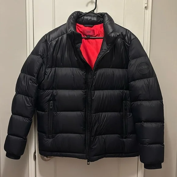 HUGO HUGO BOSS BLACK PUFFER DOWN JACKET COAT MENS SIZE LARGE L - Main Image